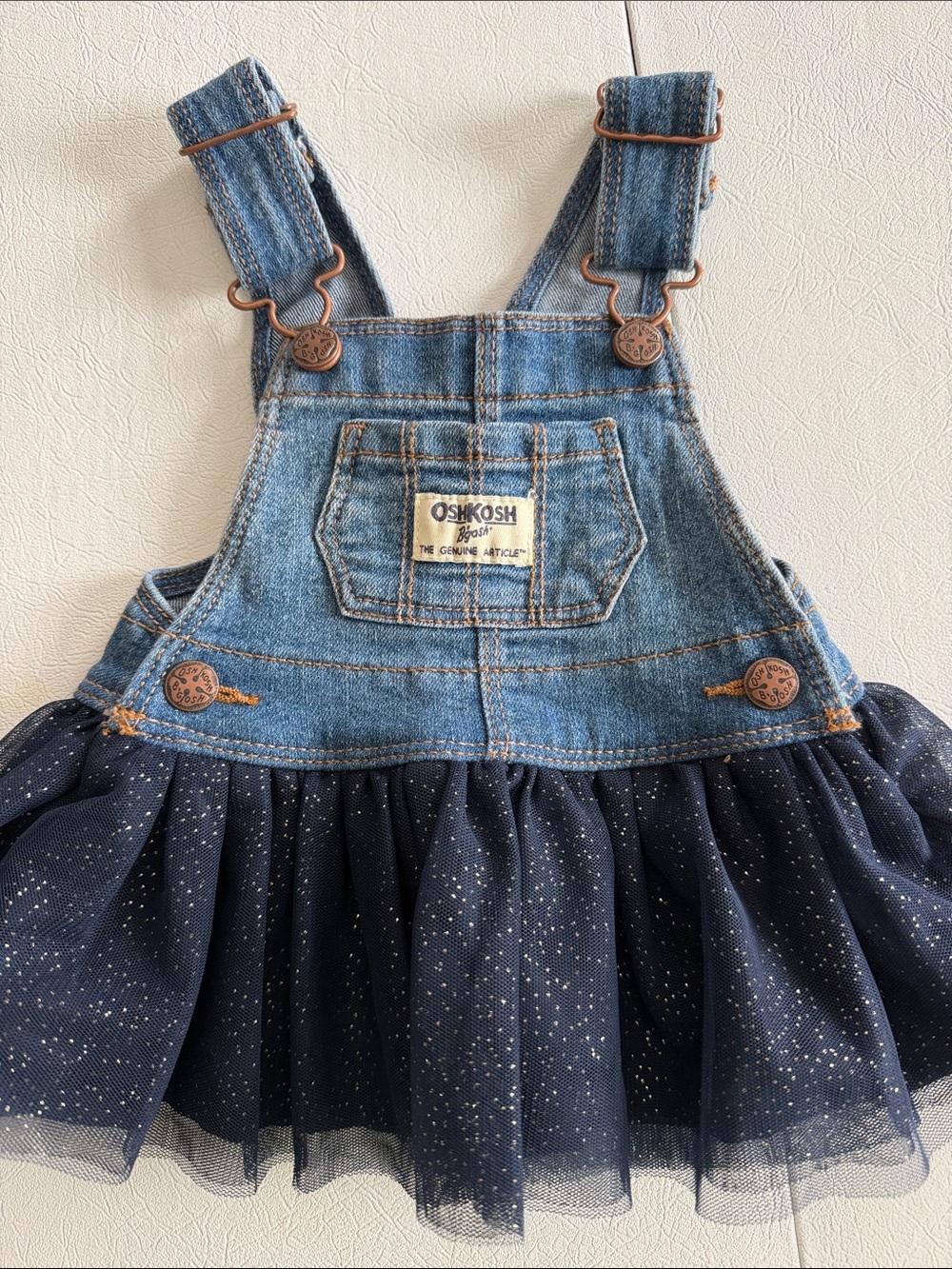 OshKosh B'gosh Denim Blue Sparkle Tulle Overall Dress